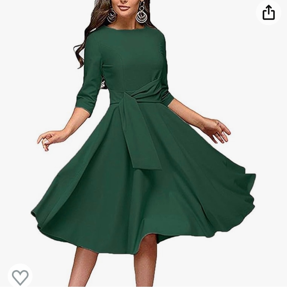 Womens Elegance Audrey Hepburn Style green 3/4 Ruffle Sleeve Swing A-line Dress - Picture 1 of 7